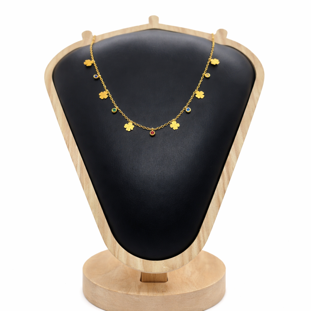 Elegant Gold-Plated Green Clover Station Necklace