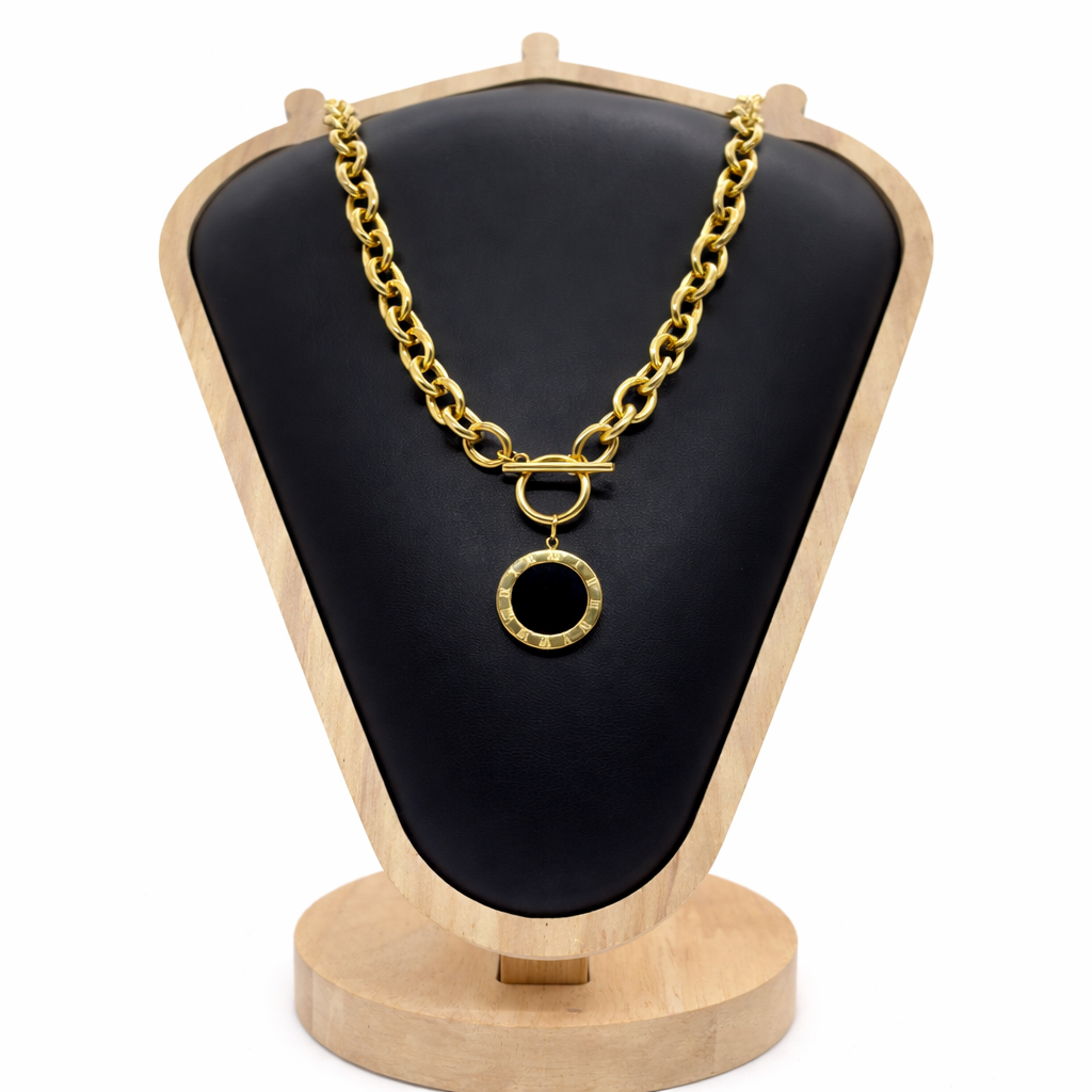 Romantic II" Gold Plated Necklace Black Agate Stone