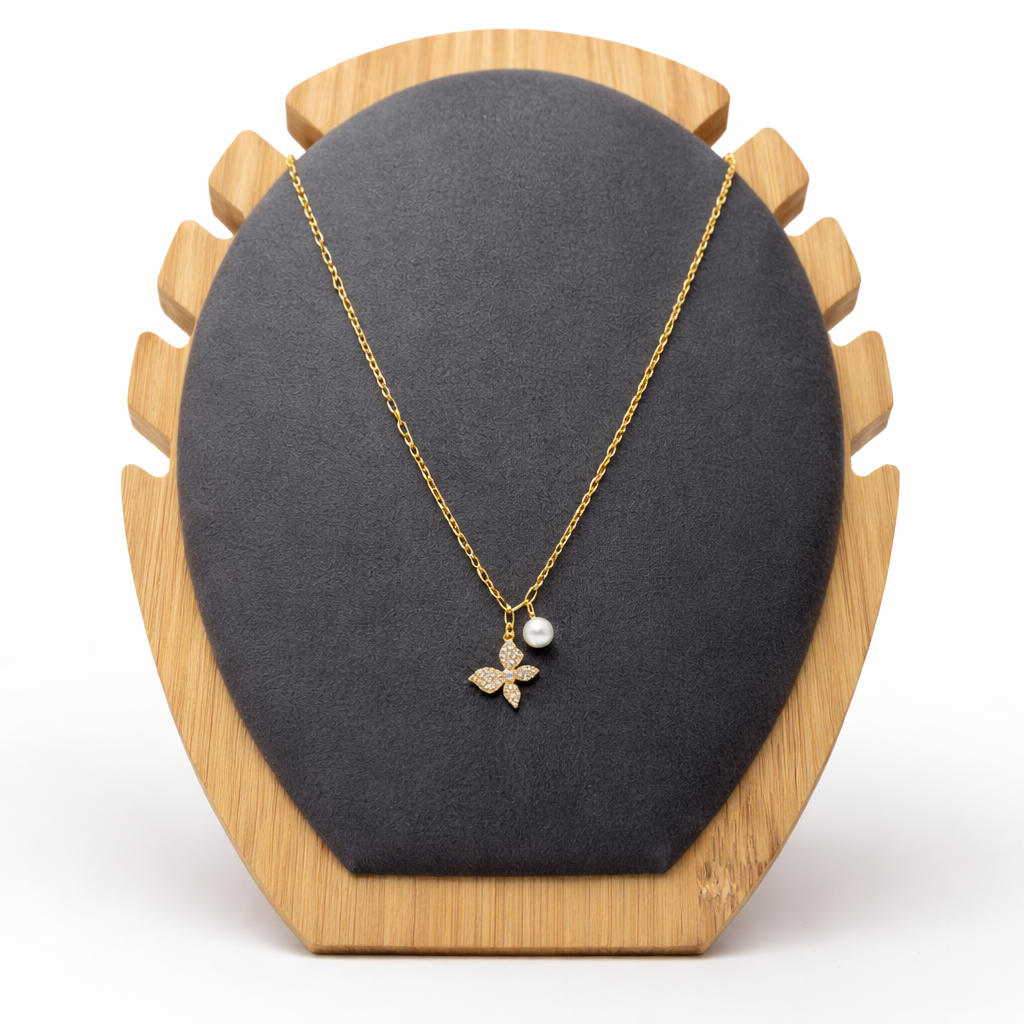 Pearl Studded Butterfly Shape Pendant Chain Necklace