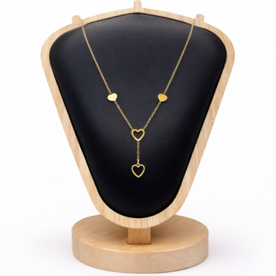 Two Heart Gold Lariat Necklace For Womens Waterproof And Anti-Tarnish
