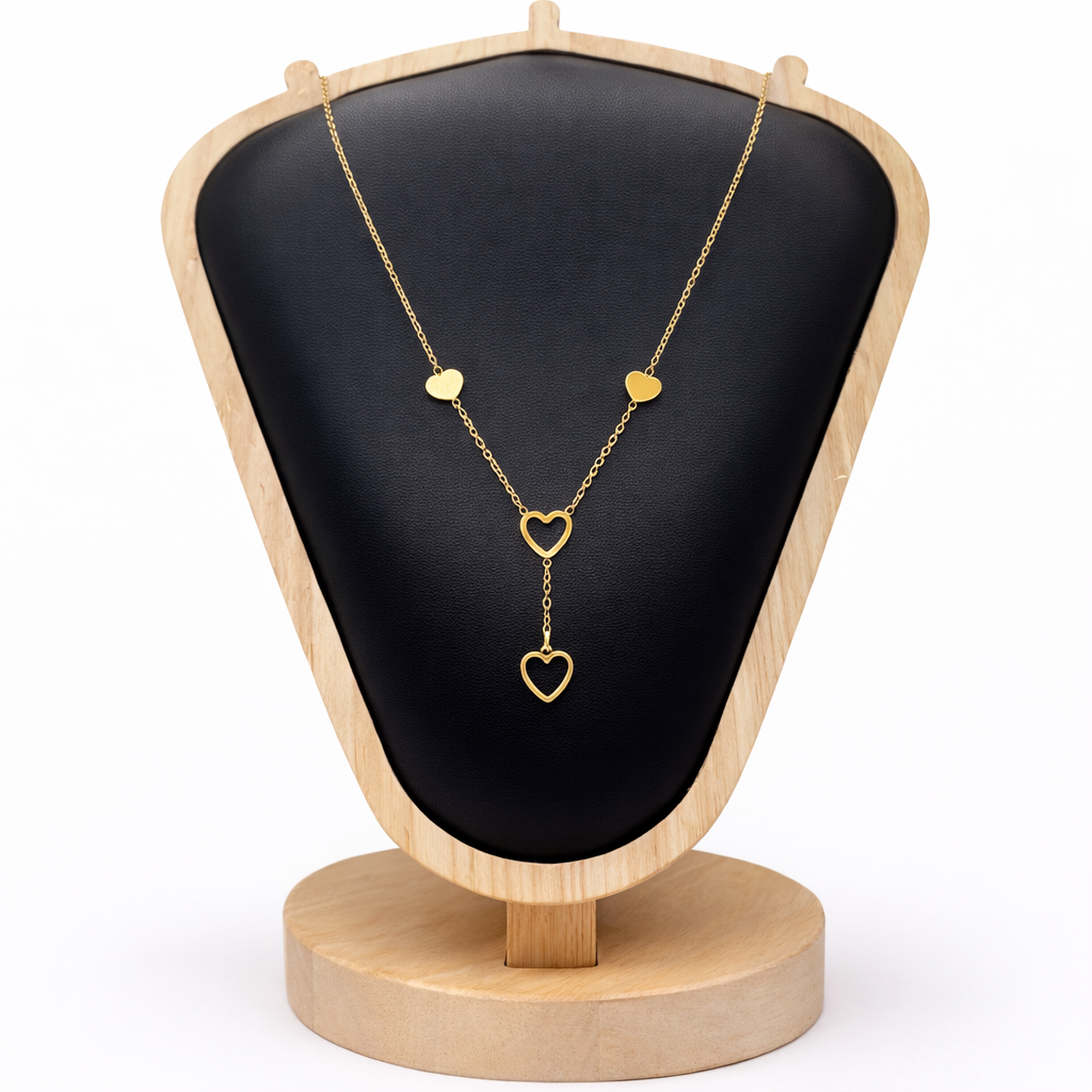 Two Heart Gold Lariat Necklace For Womens Waterproof And Anti-Tarnish