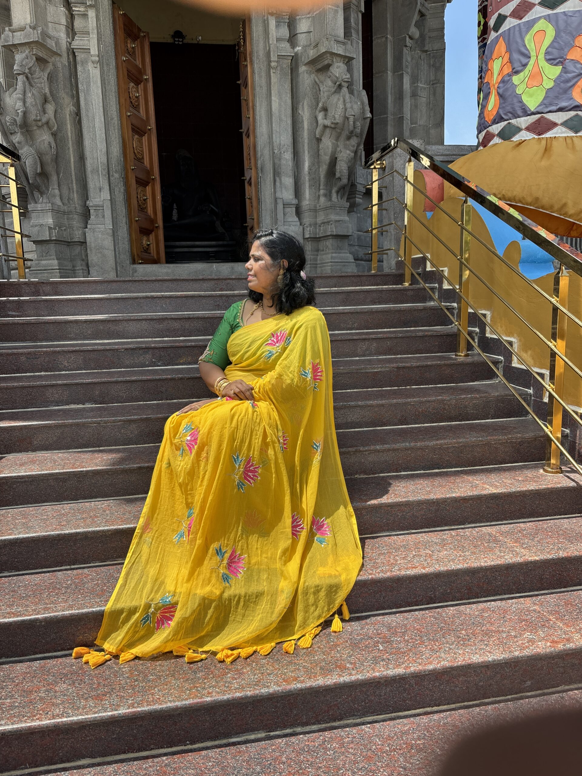 Mul Mul Cotton Yellow Saree for Women | Iyswarya Yellow Saree Online - Image 2